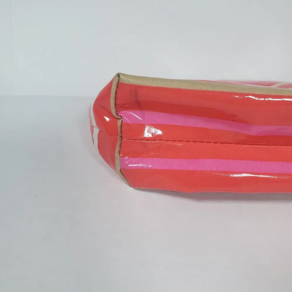 Tory Burch Women’s Makeup Bag Poppy Red Striped Case Cosmetic Pouch 5x9.25